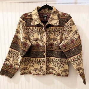 Tally Ho Vintage Cheetah Tapestry Button Up Jacket Women’s Size Medium